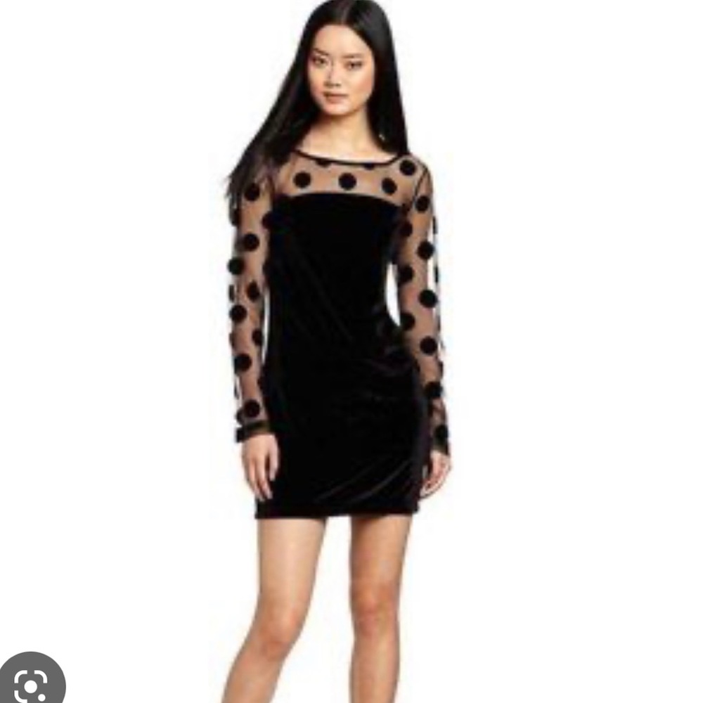 BCBGeneration Dress Black Polka Dot Velvet Cocktail Dress